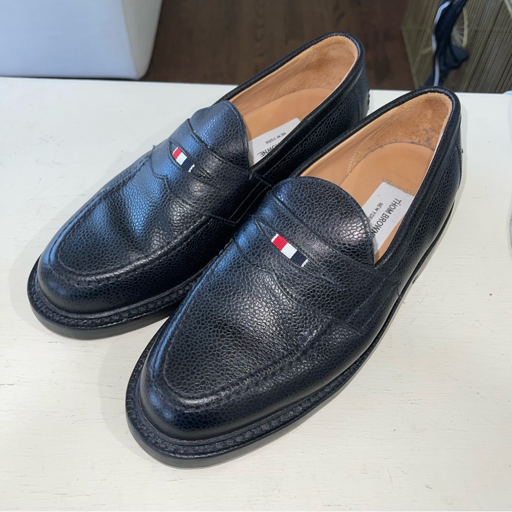 Thom Browne Pebbled Leather Penny Loafers Black Size 7.5/6.5